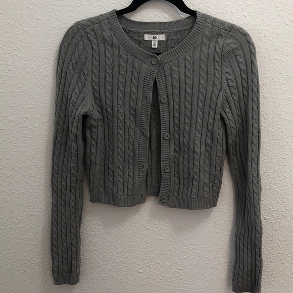 bp Sweaters - bp Gray Cropped Cable Knit Cardigan